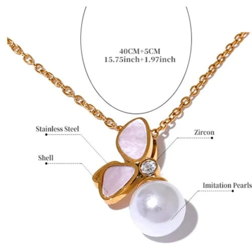 Exquisite  18K Shell Pearl Butterfly Pendant Necklace