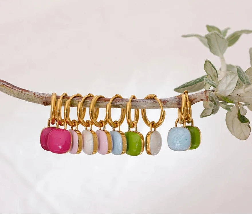 Macaron Color Enamel 18K Gold Plated  Chic Hoop Earrings