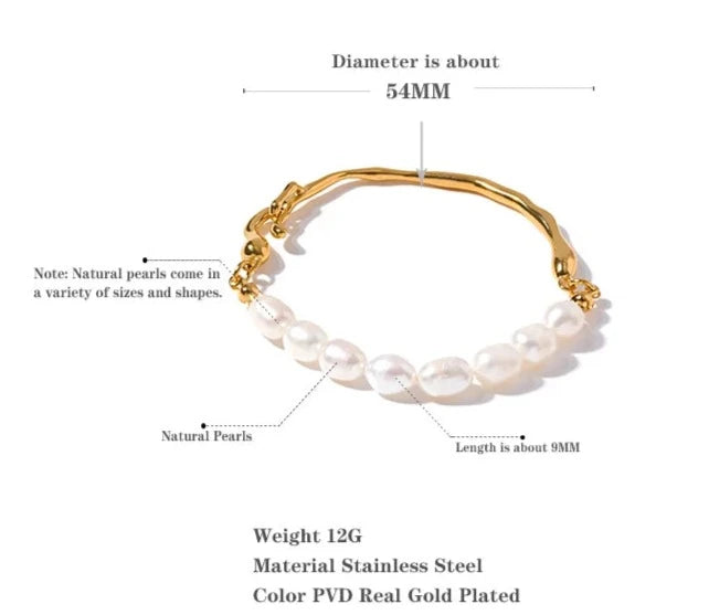 Minimalism Baroque Pearls 18K Gold Plated Bangle Bracelet