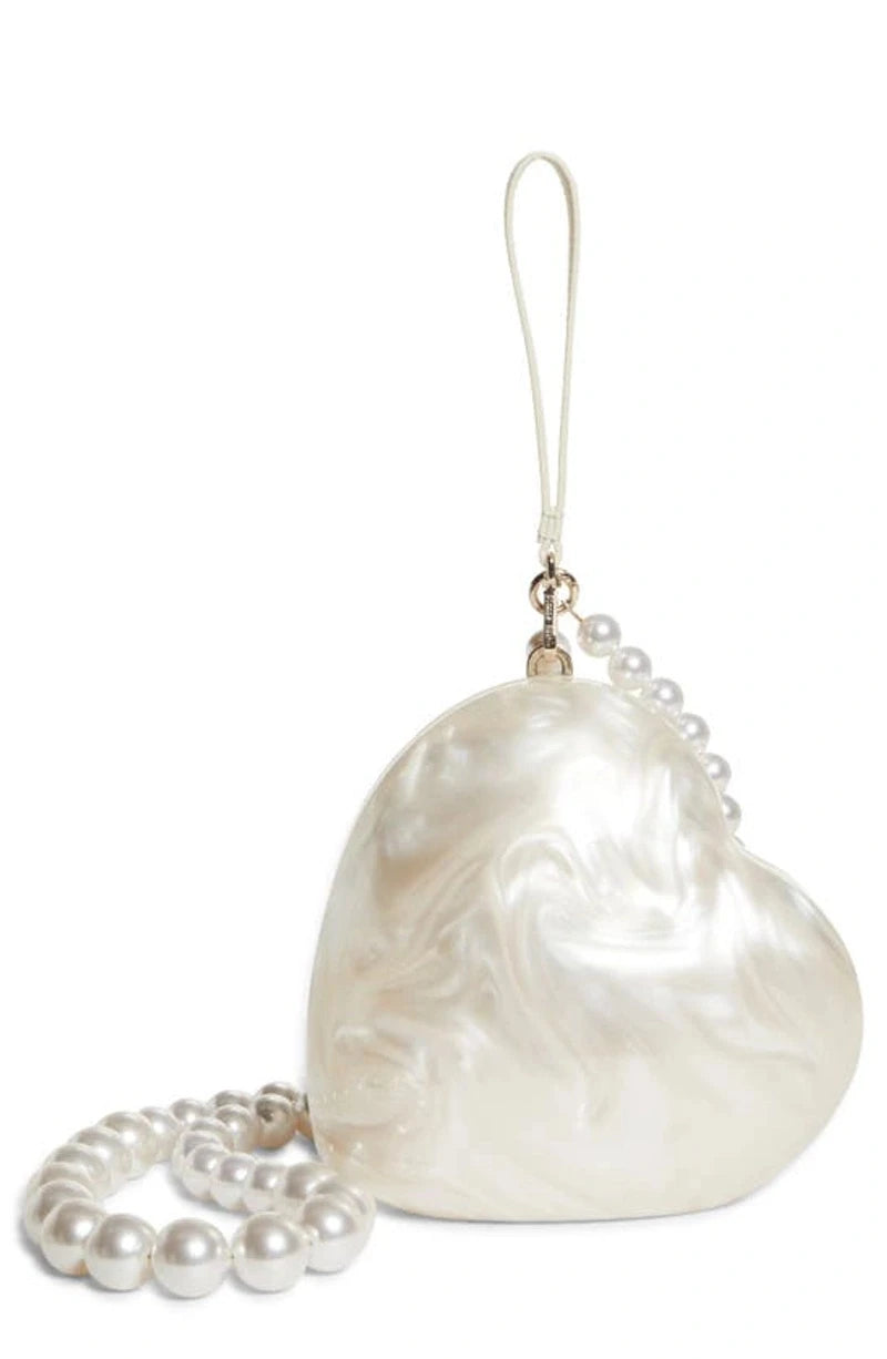 Glamorous Acrylic Heart Shape Evening Party Pearl Strap Purse