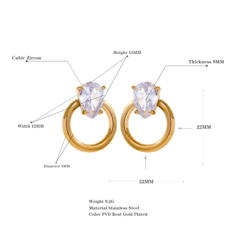 Glamorous Sparkle Zirconia 18K Gold Plated Stud Earrings