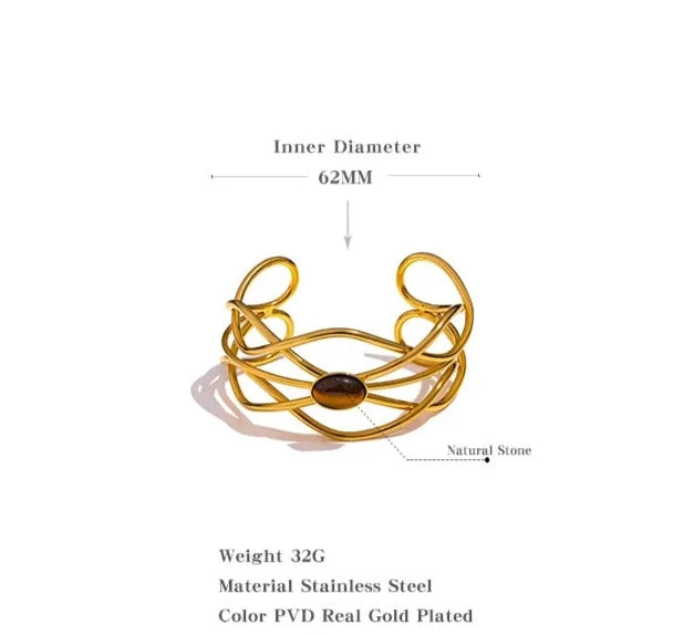 Stylish 18k Gold Plated Natural Tiger Stone Bangle