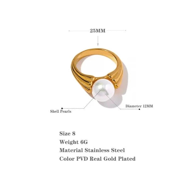 Exquisite 18K Gold Plated White Shell Pearl Ring