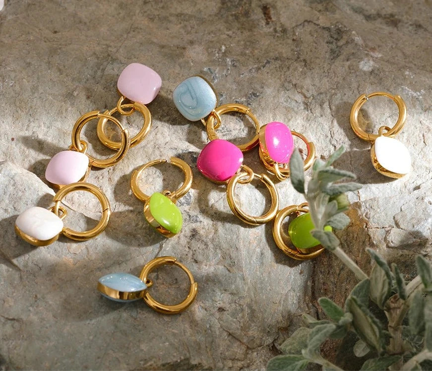 Macaron Color Enamel 18K Gold Plated  Chic Hoop Earrings