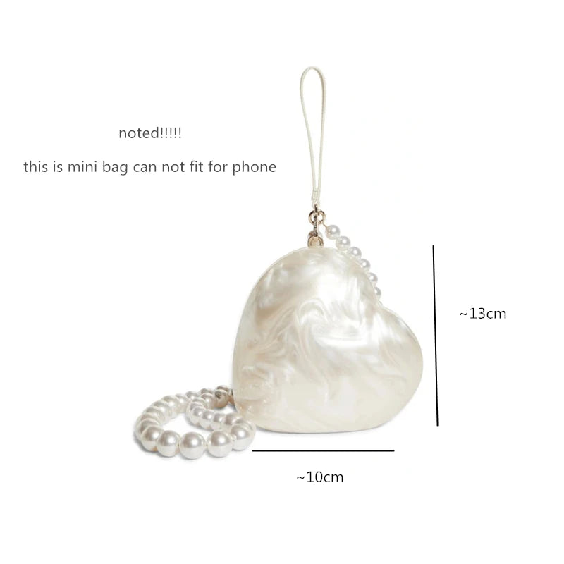 Glamorous Acrylic Heart Shape Evening Party Pearl Strap Purse