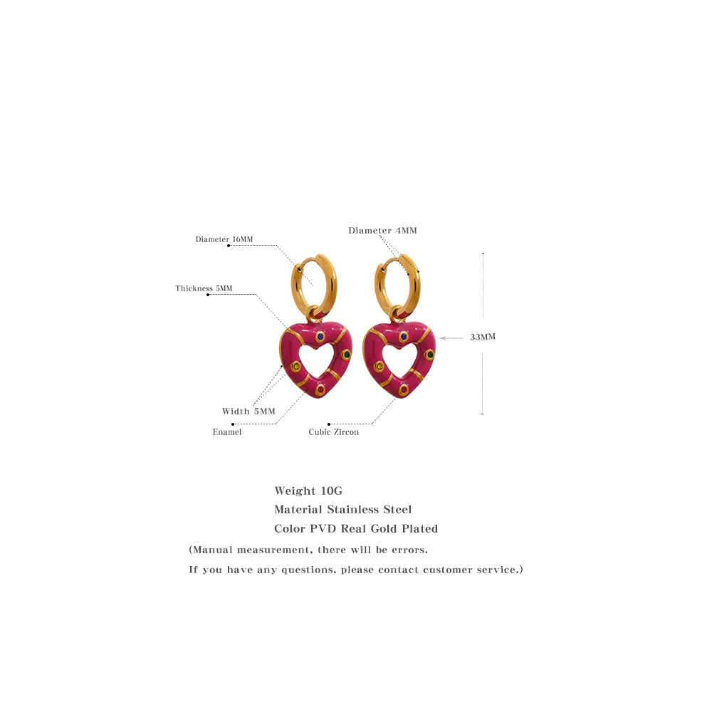 Glamorous Enamel With Zirconia 18K Gold Plated Heart Shape Charm Earrings